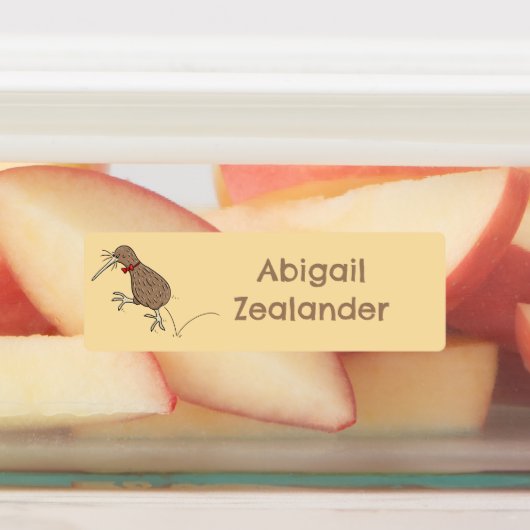 Happy jumping kiwi vogel cartoon gepersonaliseerd labels (Aangebracht)