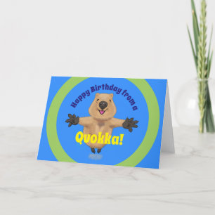 Happy jumping quokka cartoon birthday kaart