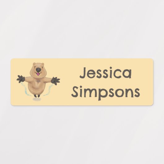 Happy jumping quokka cartoon gepersonaliseerd labels (Design 2)