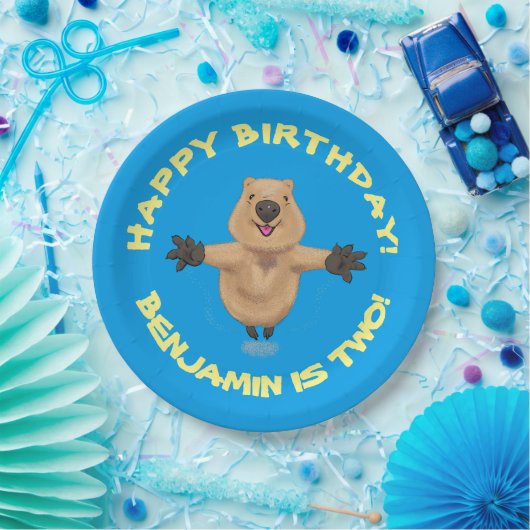 Happy jumping quokka gepersonaliseerde cartoon ver papieren bordje (Feest)