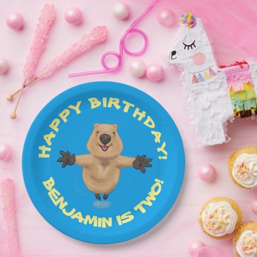 Happy jumping quokka gepersonaliseerde cartoon ver papieren bordje (Feest)