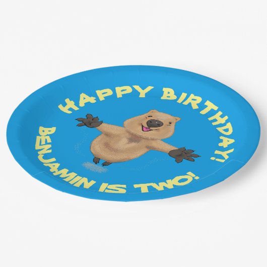 Happy jumping quokka gepersonaliseerde cartoon ver papieren bordje (Gekanteld)