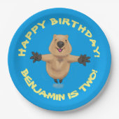 Happy jumping quokka gepersonaliseerde cartoon ver papieren bordje (Voorkant)