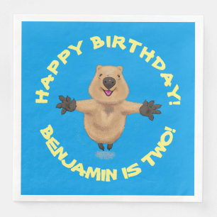 Happy jumping quokka gepersonaliseerde cartoon ver servet