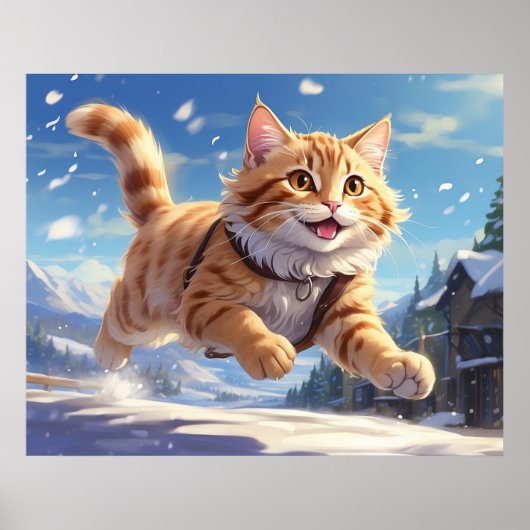 *~* Happy Jumping Snow Kat 5:4 Kitten Cat AP68 Poster (Voorkant)