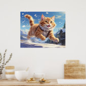 *~* Happy Jumping Snow Kat 5:4 Kitten Cat AP68 Poster (Keuken)