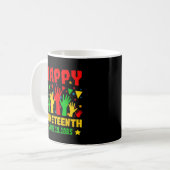 Happy Juneteenth Black Red Green Yellow Hands Koffiemok (Voorkant links)