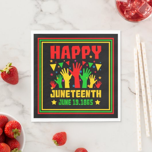 Happy Juneteenth Black Red Green Yellow Hands Pap Servet (Insitu)