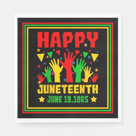 Happy Juneteenth Black Red Green Yellow Hands Pap Servet (Voorkant)