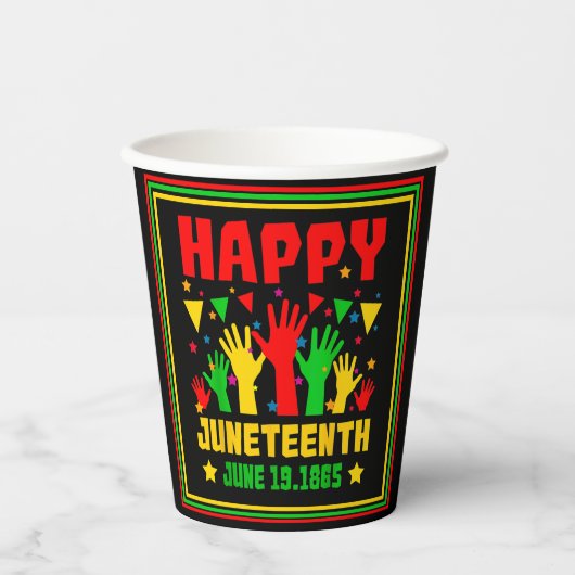 Happy Juneteenth Black Red Green Yellow Hands Papieren Bekers (Voorkant)