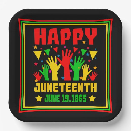 Happy Juneteenth Black Red Green Yellow Hands Papieren Bordje (Voorkant)