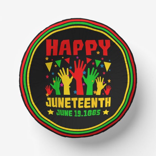 Happy Juneteenth Black Red Green Yellow Hands Papieren Kommen (Voorkant)