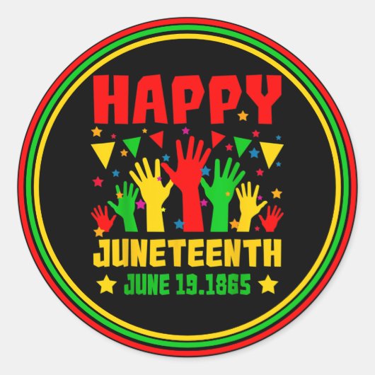 Happy Juneteenth Black Red Green Yellow Hands Ronde Sticker (Voorkant)