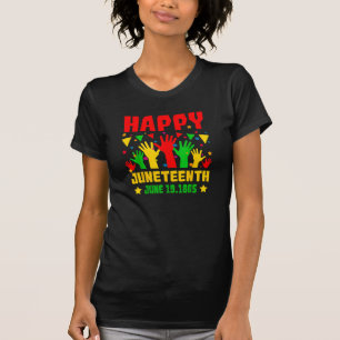 Happy Juneteenth Black Red Green Yellow Hands T-shirt