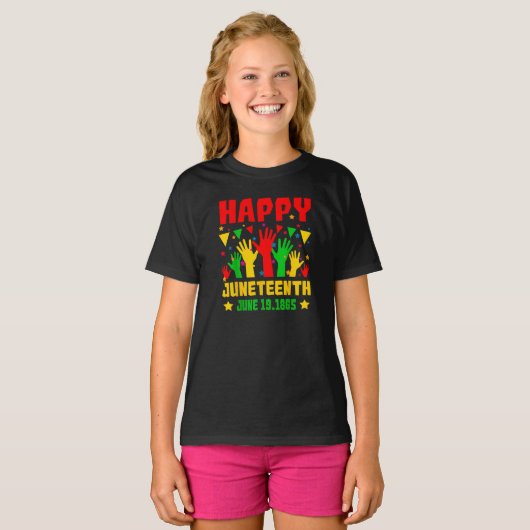 Happy Juneteenth Black Red Green Yellow Hands T-shirt (Voorkant volledig)