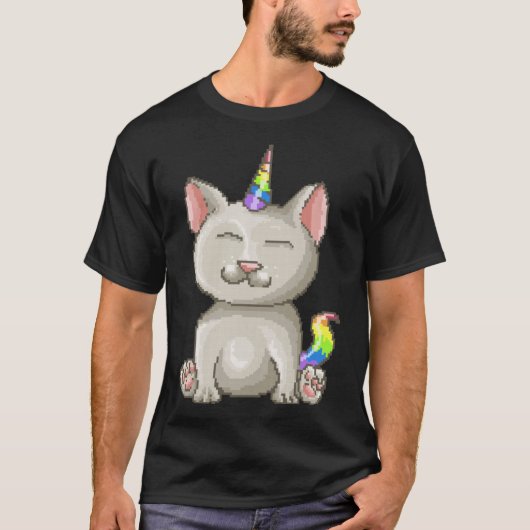 Happy Kat Pixel Rainbow Cat Eenhoorn T-shirt (Voorkant)