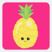 Happy Kawaii Ananas Vierkante Sticker (Voorkant)