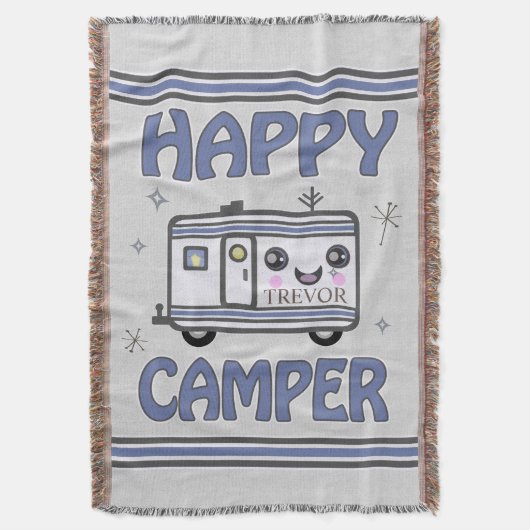 , Happy Kawaii Camper Throw Blanket Deken (Voorkant Verticaal)