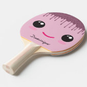 Happy Kawaii Face Faux Glitter Customizable Name  Tafeltennisbatje (Voorkant Gekanteld)