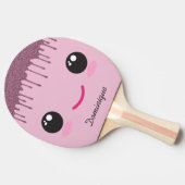 Happy Kawaii Face Faux Glitter Customizable Name  Tafeltennisbatje (Zijkant)