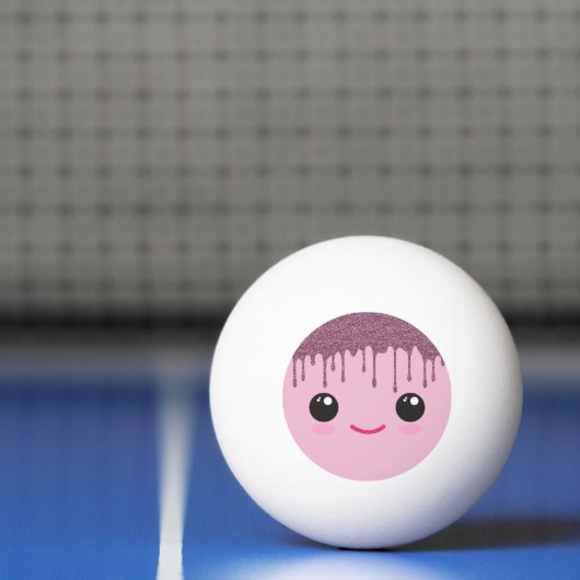 Happy Kawaii Face Faux Glitter Hair Ping Pong Ball (Net)