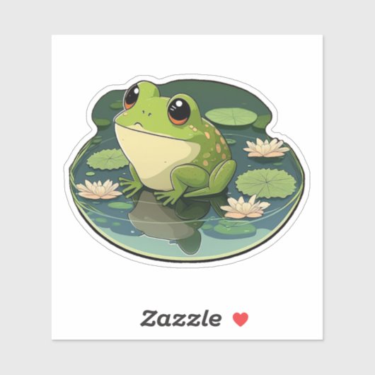 Happy Kawaii Frog op een Lily Pad Sticker (Vel)