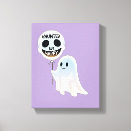 Happy Kawaii Ghost with Skull Balloon Canvas Afdruk