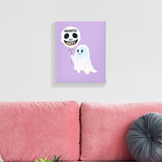 Happy Kawaii Ghost with Skull Balloon Canvas Afdruk (Insitu (Woonkamer))