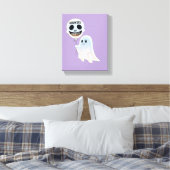 Happy Kawaii Ghost with Skull Balloon Canvas Afdruk (Insitu (Slaapkamer))