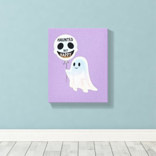 Happy Kawaii Ghost with Skull Balloon Canvas Afdruk (Insitu (Houten vloer))