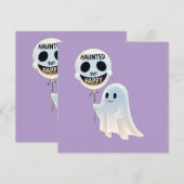 Happy Kawaii Ghost with Skull Balloon Kaart (Voorkant / Achterkant)