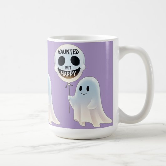 Happy Kawaii Ghost with Skull Balloon Koffiemok (Rechts)