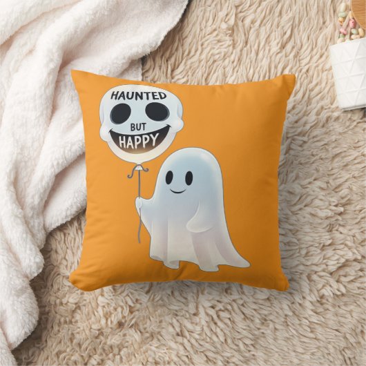 Happy Kawaii Ghost with Skull Balloon Kussen (Deken)