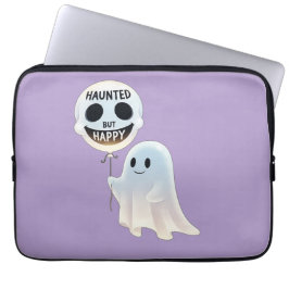 Happy Kawaii Ghost with Skull Balloon Laptop Sleeve