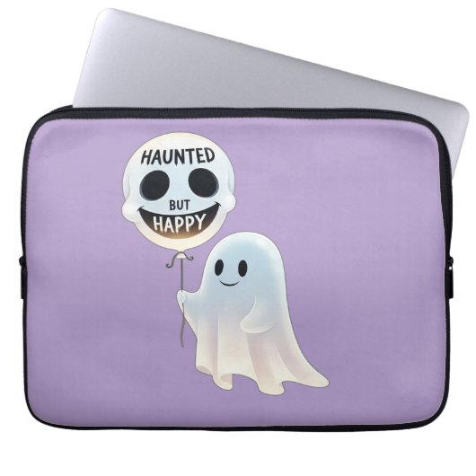 Happy Kawaii Ghost with Skull Balloon Laptop Sleeve (Voorkant)