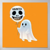 Happy Kawaii Ghost with Skull Balloon Poster (Voorkant)