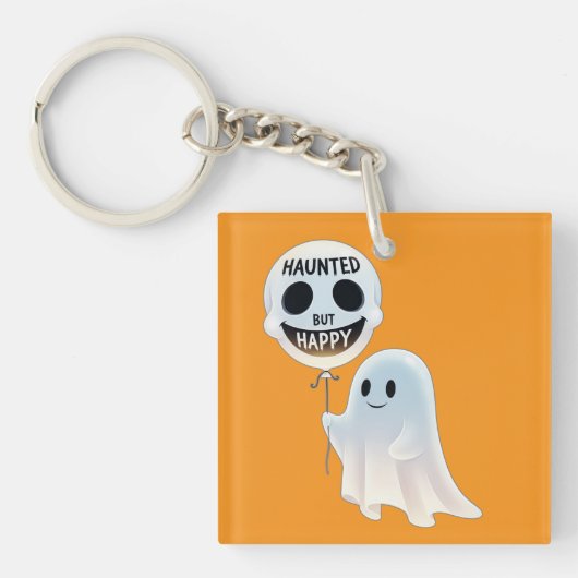 Happy Kawaii Ghost with Skull Balloon Sleutelhanger (voorkant)