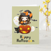 Happy Kawaii Halloween Kaart (Gele Bloem)
