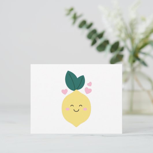 Happy Kawaii Lemon Briefkaart (Staand voorkant)