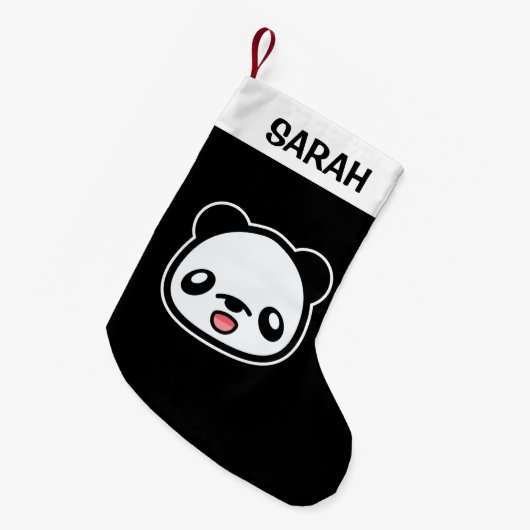 Happy Kawaii Panda met aangepaste naam Kleine Kerstsok (Voorkant (Hangend))
