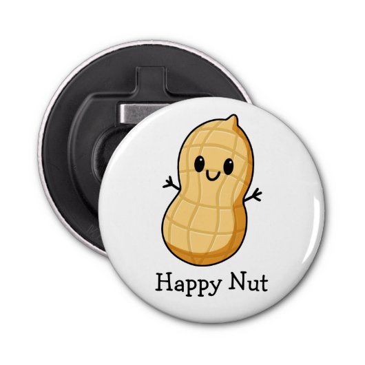 Happy Kawaii Peanut Cartoon – Schattigee glimlache Button Flesopener (Voorkant)