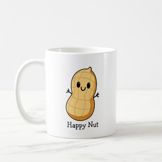 Happy Kawaii Peanut Cartoon – Schattigee glimlache Koffiemok (Links)