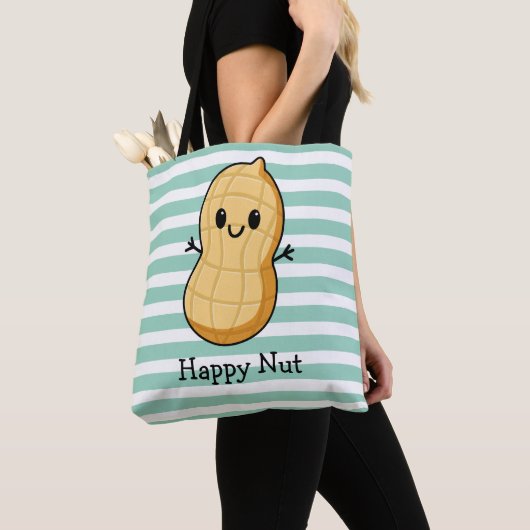 Happy Kawaii Peanut Cartoon – Schattigee glimlache Tote Bag (Dichtbij)