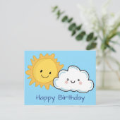Happy Kawaii Sun en Cloud Briefkaart (Staand voorkant)