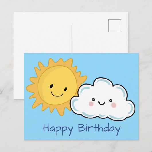 Happy Kawaii Sun en Cloud Briefkaart (Voorkant / Achterkant)