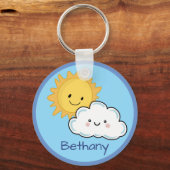 Happy Kawaii Sun en Cloud Persoonlijke Sleutelhang Sleutelhanger (Voorkant)