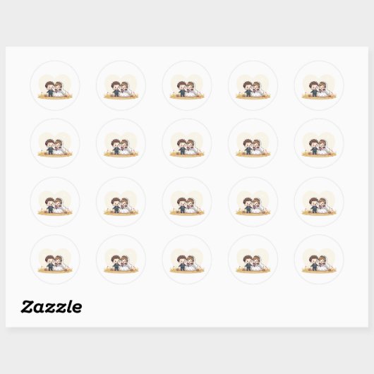 Happy Kawaii Wedding Couple Ronde Sticker (Vel)