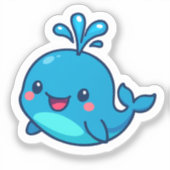 Happy Kawaii Whale Sticker – Schattigee Oceaan Vri (Voorkant)