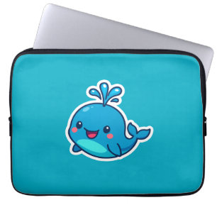 Happy Kawaii Whale Sticker – Schattigee Oceaan Vri Laptop Sleeve