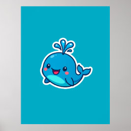 Happy Kawaii Whale Sticker – Schattigee Oceaan Vri Poster